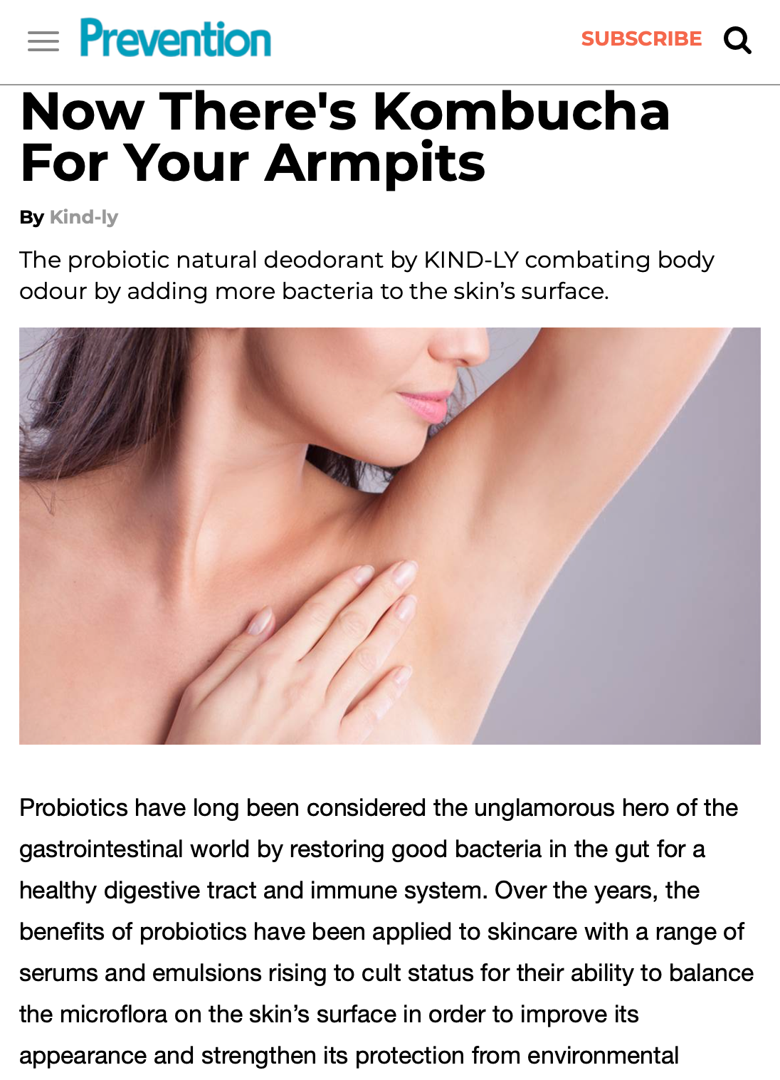 Prevention Magazine: Now There's Kombucha For Your Armpits – KIND-LY