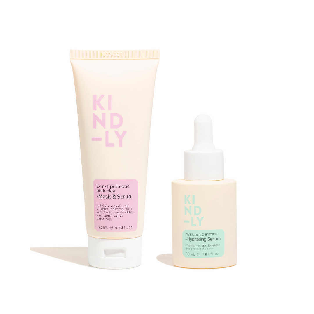 Mask &amp; Serum Bundle - Pink Clay Mask/Scrub, Hydrating Serum